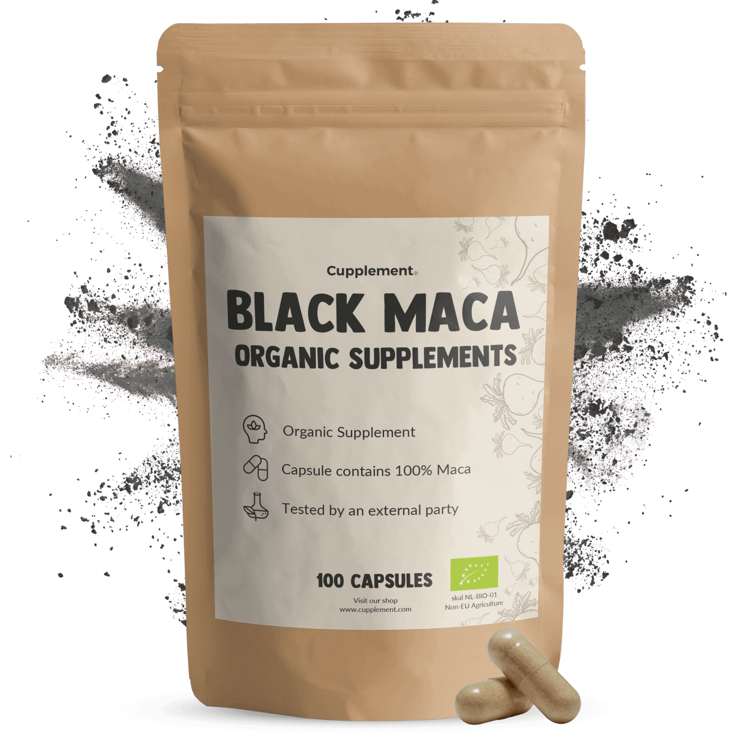 Black Maca Capsules 500mg Organic - 100 Capsules