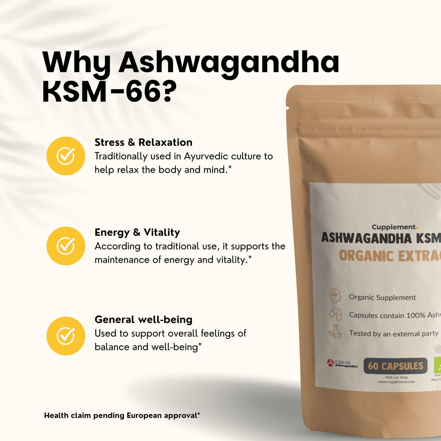 Ashwagandha KSM-66 Capsules 500 mg Organic -  60 Capsules