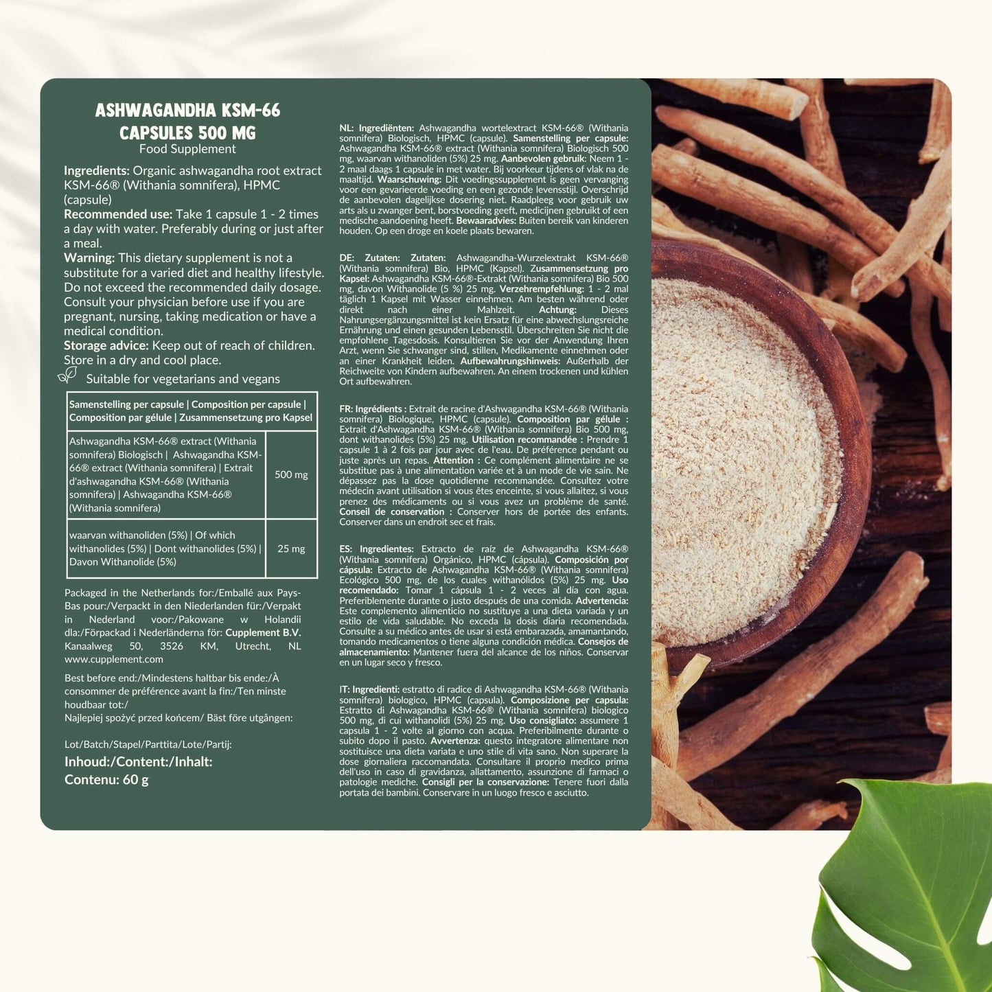 Ashwagandha KSM-66 Capsules 500 mg Organic -  60 Capsules
