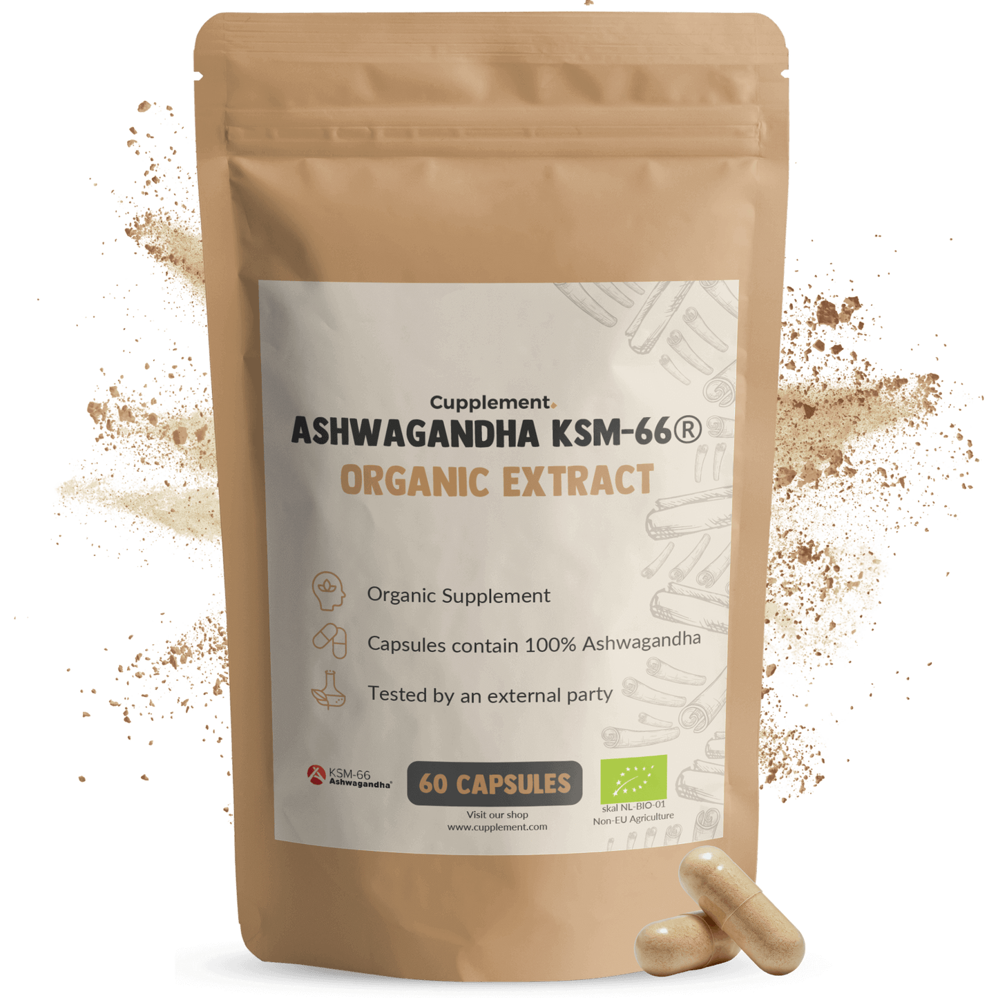 Ashwagandha KSM-66 Capsules 500 mg Organic -  60 Capsules