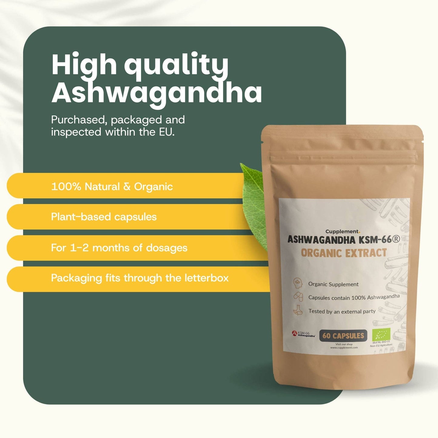 Ashwagandha KSM-66 Capsules 500 mg Organic -  60 Capsules
