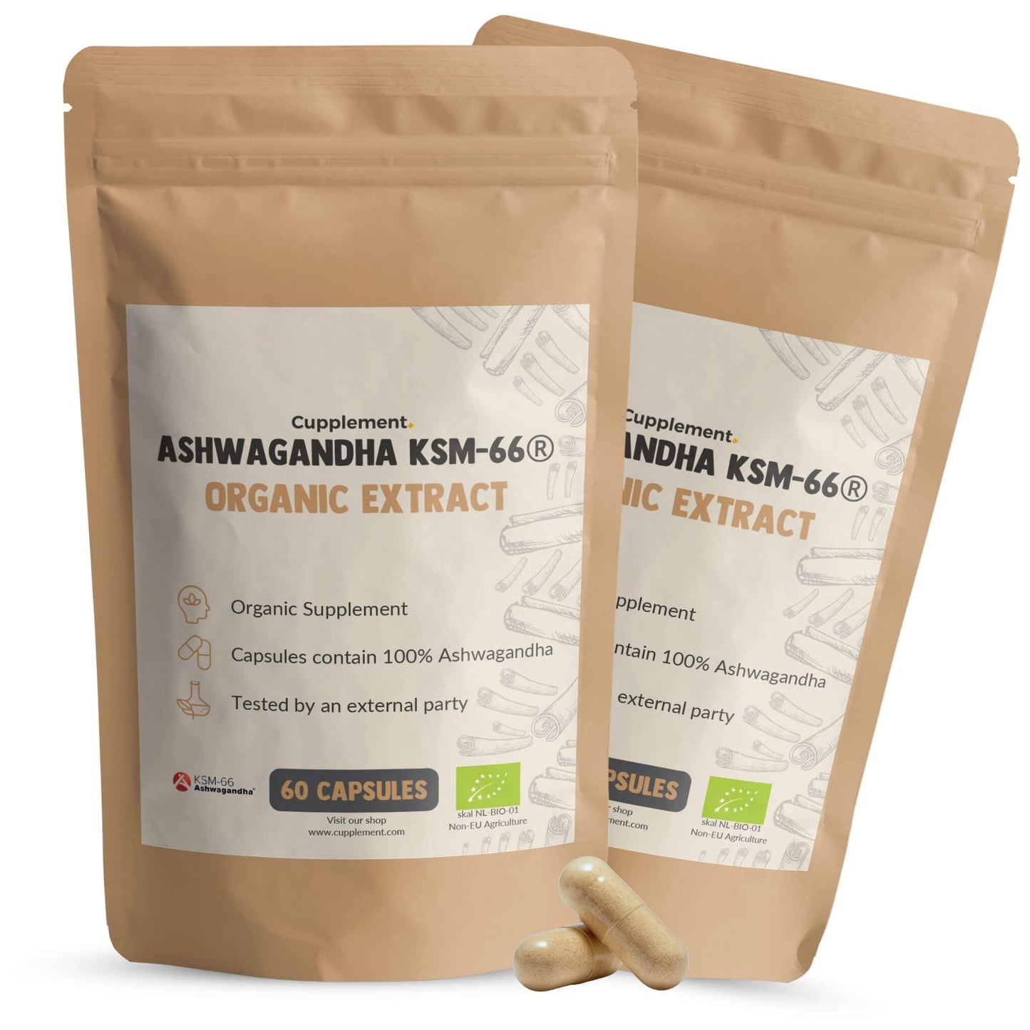 Ashwagandha KSM-66 Capsules 500 mg Organic -  60 Capsules