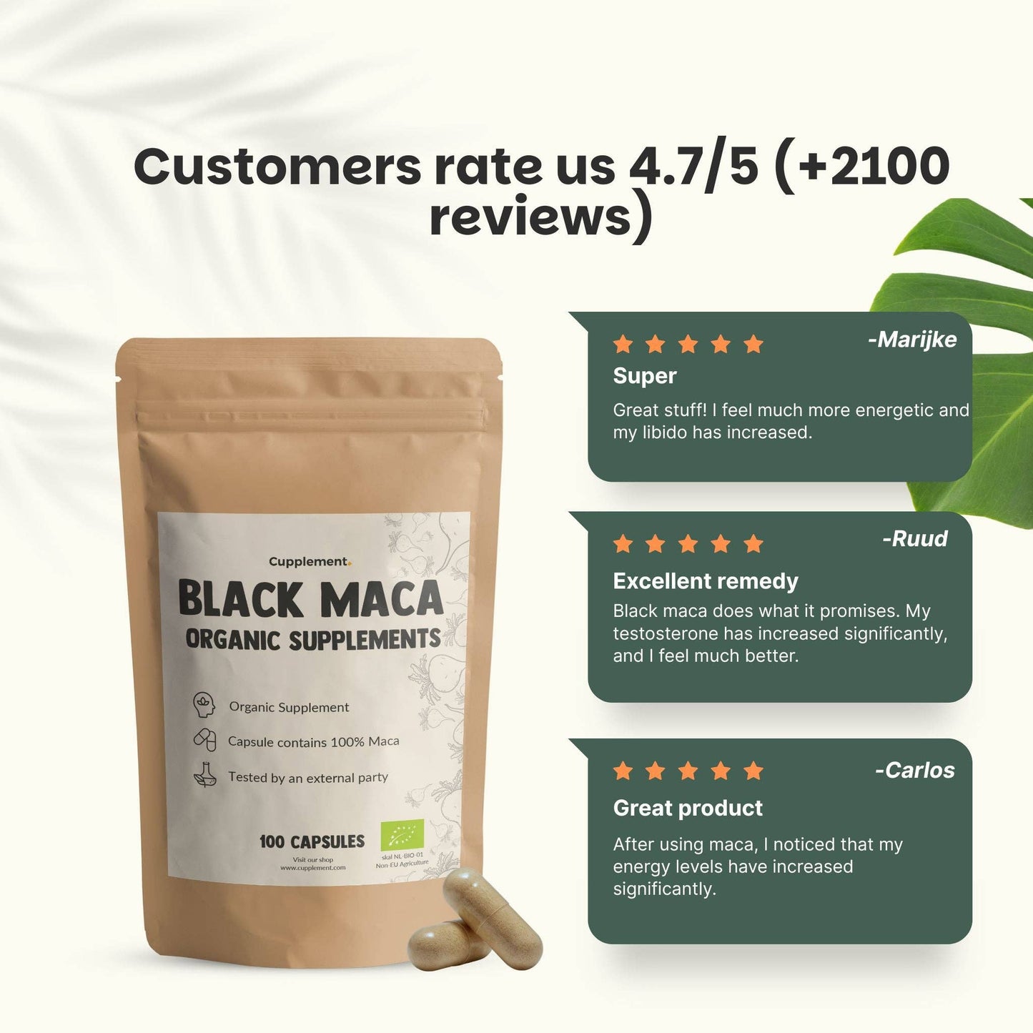 Black Maca Capsules 500mg Organic - 100 Capsules