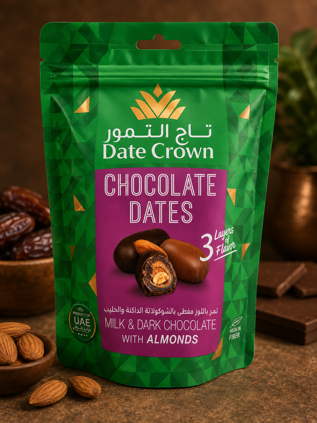 Premium Chocolate-Covered Dates with Roasted Almonds - 250g